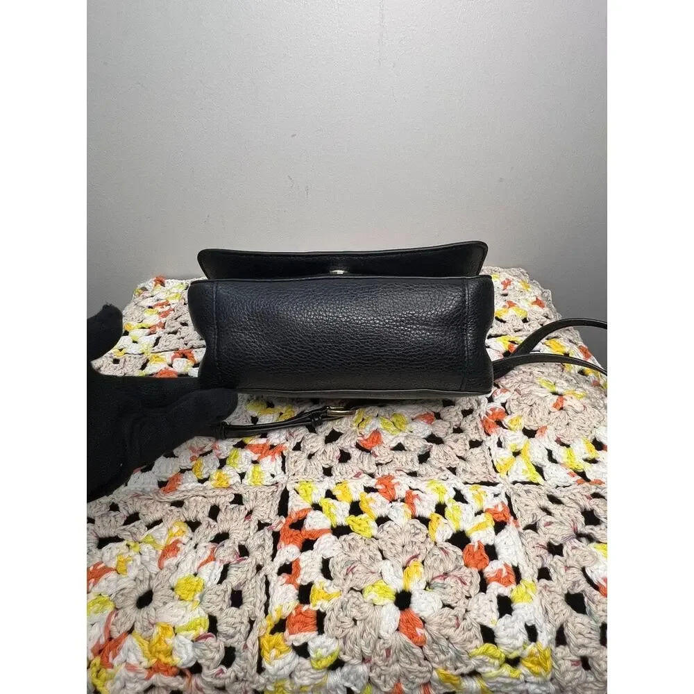 Tory Burch Black Pebbled Leather Flap Crossbody Bag Adjustable Strap